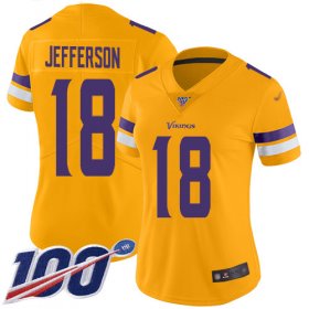 Wholesale Cheap Nike Vikings #18 Justin Jefferson Gold Women\'s Stitched NFL Limited Inverted Legend 100th Season Jersey