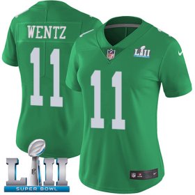 Wholesale Cheap Nike Eagles #11 Carson Wentz Green Super Bowl LII Women\'s Stitched NFL Limited Rush Jersey