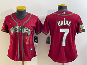 Cheap Women\'s Mexico Baseball #7 Julio Urias Number 2023 Red World Baseball Classic Stitched Jerseys