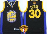 Wholesale Cheap Men's Golden State Warriors #30 Stephen Curry Black With Blue Edge 2016 The NBA Finals Patch Jersey
