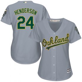 Wholesale Cheap Athletics #24 Rickey Henderson Grey Road Women\'s Stitched MLB Jersey