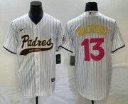 Wholesale Cheap Men's San Diego Padres #13 Manny Machado White Pinstripe 2023 City Connect Cool Base Stitched Jersey
