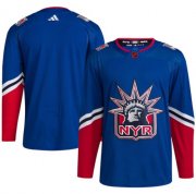 Wholesale Cheap Men's New York Rangers Blank Blue 2022-23 Reverse Retro Stitched Jersey