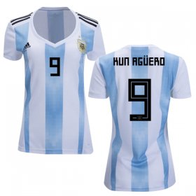 Wholesale Cheap Women\'s Argentina #9 Kun Aguero Home Soccer Country Jersey