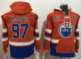Wholesale Cheap Oilers #97 Connor McDavid Orange Name & Number Pullover NHL Hoodie