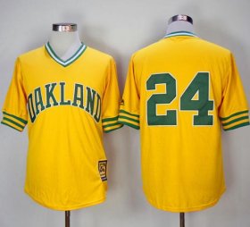 Wholesale Cheap Mitchell And Ness 1981 Athletics #24 Rickey Henderson Yellow Throwback Stitched MLB Jersey