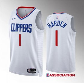 Men\'s Los Angeles Clippers #1 James Harden White Association Edition Stitched Jersey