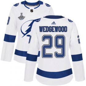 Cheap Adidas Lightning #29 Scott Wedgewood White Road Authentic Women\'s 2020 Stanley Cup Champions Stitched NHL Jersey