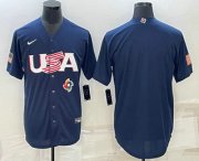 Cheap Men's USA Baseball Blank 2023 Navy World Baseball Classic Stitched Jerseys