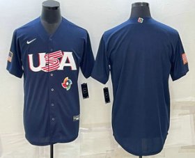 Cheap Men\'s USA Baseball Blank 2023 Navy World Baseball Classic Stitched Jerseys