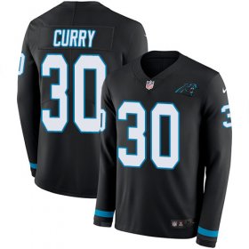 Wholesale Cheap Nike Panthers #30 Stephen Curry Black Team Color Men\'s Stitched NFL Limited Therma Long Sleeve Jersey