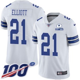 Wholesale Cheap Nike Cowboys #21 Ezekiel Elliott White Men\'s Stitched With Established In 1960 Patch NFL 100th Season Vapor Untouchable Limited Jersey
