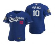 Wholesale Cheap Men's Los Angeles Dodgers #10 Justin Turner Royal 2020 World Series Authentic Flex Nike Jersey