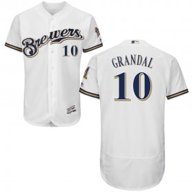 Wholesale Cheap Milwaukee Brewers #10 Yasmani Grandal White Flex Base Authentic Stitched MLB Jersey