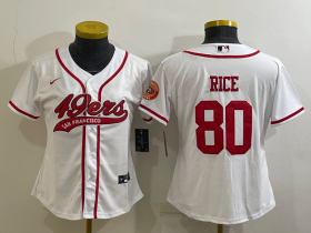 Wholesale Cheap Women\'s San Francisco 49ers #80 Jerry Rice White With Patch Cool Base Stitched Baseball Jersey