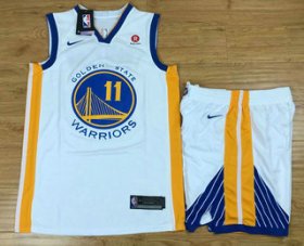 Wholesale Cheap Men\'s Golden State Warriors #11 Klay Thompson White 2017-2018 Nike Swingman Rakuten Stitched NBA Jersey With Shorts