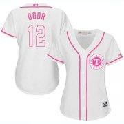 Wholesale Cheap Rangers #12 Rougned Odor White/Pink Fashion Women's Stitched MLB Jersey