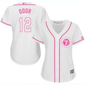 Wholesale Cheap Rangers #12 Rougned Odor White/Pink Fashion Women\'s Stitched MLB Jersey