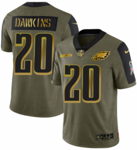 Wholesale Cheap Men\'s Olive Philadelphia Eagles #20 Brian Dawkins 2021 Camo Salute To Service Golden Limited Stitched Jersey