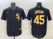 Cheap Men's Chicago White Sox #45 Michael Jordan Black Gold Cool Base Stitched Baseball Jersey