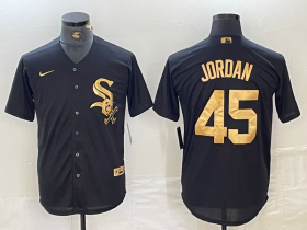 Cheap Men\'s Chicago White Sox #45 Michael Jordan Black Gold Cool Base Stitched Baseball Jersey