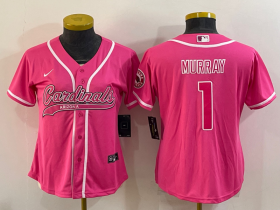 Wholesale Cheap Women\'s Arizona Cardinals #1 Kyler Murray Pink With Patch Cool Base Stitched Baseball Jersey