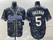 Wholesale Cheap Men's Los Angeles Dodgers #5 Freddie Freeman Number Gray Camo Cool Base With Patch Stitched Baseball Jersey