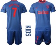Wholesale Cheap Youth 2020-2021 club Atletico Madrid away 7 blue Soccer Jerseys