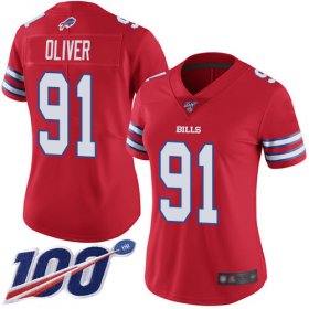 Wholesale Cheap Nike Bills #91 Ed Oliver Red Women\'s Stitched NFL Limited Rush 100th Season Jersey