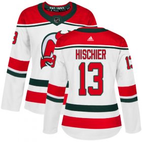 Wholesale Cheap Adidas Devils #13 Nico Hischier White Alternate Authentic Women\'s Stitched NHL Jersey