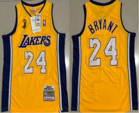 Wholesale Cheap Men\'s Los Angeles Lakers #24 Kobe Bryant Yellow Champion Patch 2008-09 Hardwood Classics Soul AU Throwback Jersey