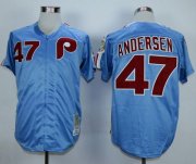 Wholesale Cheap Mitchell And Ness Phillies #47 Larry Andersen Blue Throwback Stitched MLB Jersey