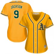 Wholesale Cheap Athletics #9 Reggie Jackson Gold Alternate Women's Stitched MLB Jersey