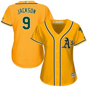 Wholesale Cheap Athletics #9 Reggie Jackson Gold Alternate Women\'s Stitched MLB Jersey