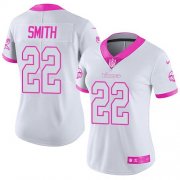Wholesale Cheap Nike Vikings #22 Harrison Smith White/Pink Women's Stitched NFL Limited Rush Fashion Jersey