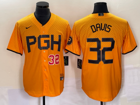 Wholesale Cheap Men\'s Pittsburgh Pirates #32 Henry Davis Number Yellow 2023 City Connect Stitched Jersey1