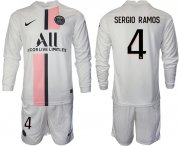 Wholesale Cheap Men 2021-2022 ClubParis Saint-Germainaway white Long Sleeve 4 Soccer Jersey