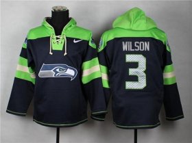 Wholesale Cheap Nike Seahawks #3 Russell Wilson Navy Blue Player Pullover NFL Hoodie