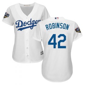 Wholesale Cheap Dodgers #42 Jackie Robinson White Home 2018 World Series Women\'s Stitched MLB Jersey