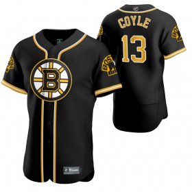 Wholesale Cheap Boston Bruins #13 Charlie Coyle Men\'s 2020 NHL x MLB Crossover Edition Baseball Jersey Black