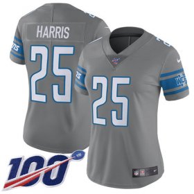 Wholesale Cheap Nike Lions #25 Will Harris Gray Women\'s Stitched NFL Limited Rush 100th Season Jersey