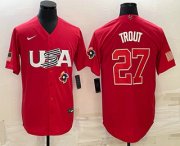 Cheap Men's USA Baseball #27 Mike Trout 2023 Red World Classic Stitched Jerseys