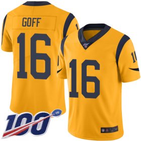 Wholesale Cheap Nike Rams #16 Jared Goff Gold Men\'s Stitched NFL Limited Rush 100th Season Jersey