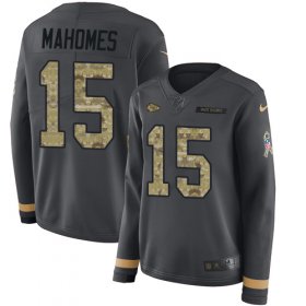Wholesale Cheap Nike Chiefs #15 Patrick Mahomes Anthracite Salute to Service Women\'s Stitched NFL Limited Therma Long Sleeve Jersey