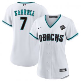 Women\'s Arizona Diamondbacks #7 Corbin Carroll White 2023 World Series Stitched Baseball Jersey(Run Small)