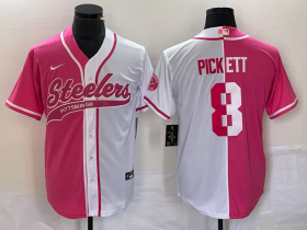 Wholesale Cheap Men\'s Pittsburgh Steelers #8 Kenny Pickett Pink White Two Tone With Patch Cool Base Stitched Baseball Jersey