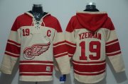Wholesale Cheap Red Wings #19 Steve Yzerman Cream Sawyer Hooded Sweatshirt Stitched NHL Jersey