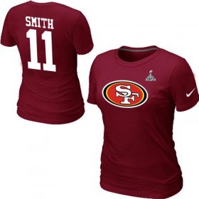 Wholesale Cheap Women\'s Nike San Francisco 49ers #11 Alex Smith Name & Number Super Bowl XLVII T-Shirt Red