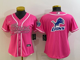 Wholesale Cheap Women\'s Detroit Lions Pink Team Big Logo With Patch Cool Base Stitched Baseball Jersey
