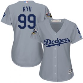 Wholesale Cheap Dodgers #99 Hyun-Jin Ryu Grey Alternate Road 2018 World Series Women\'s Stitched MLB Jersey